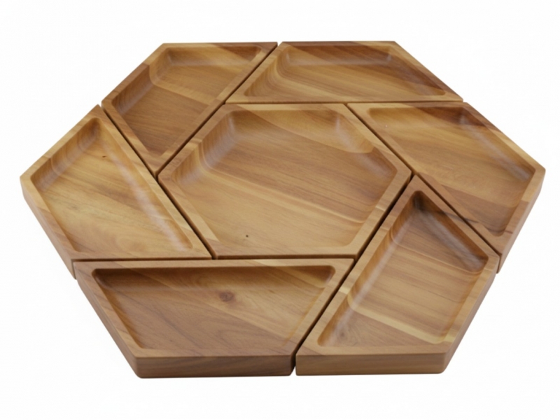 Acacia Wood Modular Serving Platter Set - Versatile Hexagonal Design